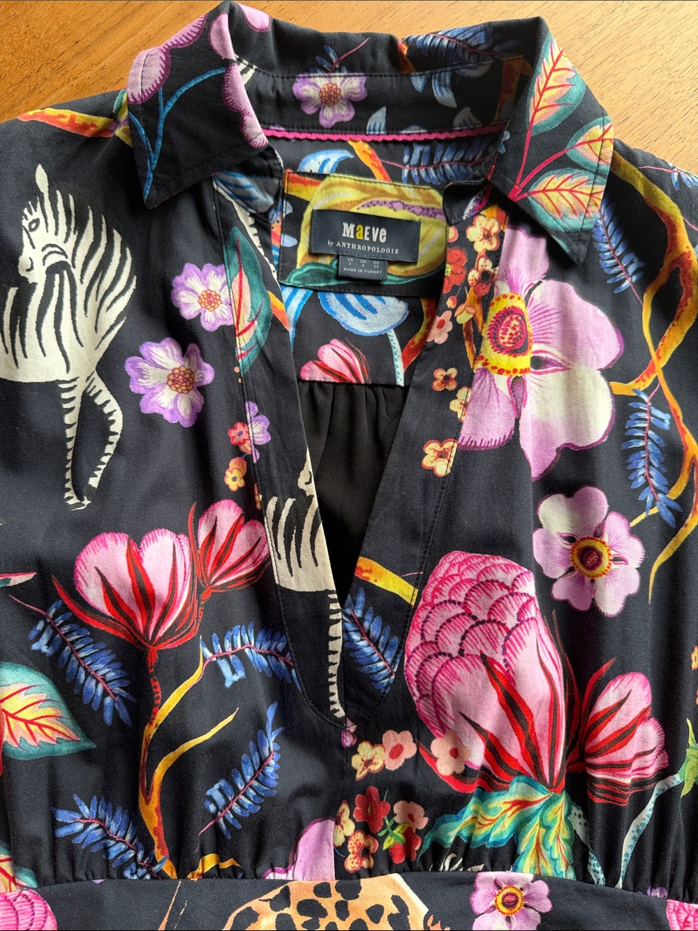 Anthropologie Maeve Black Floral & Animal Print Fit-and-Flare Dress w/ pockets! - Picture 3 of 4